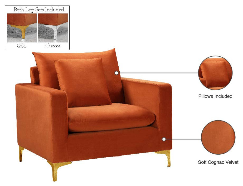 Naomi Velvet Upholstered Chair, Cognac