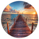 Sunset Over Wooden Sea Pier, Modern Bridge Round Metal Wall Art, 11"