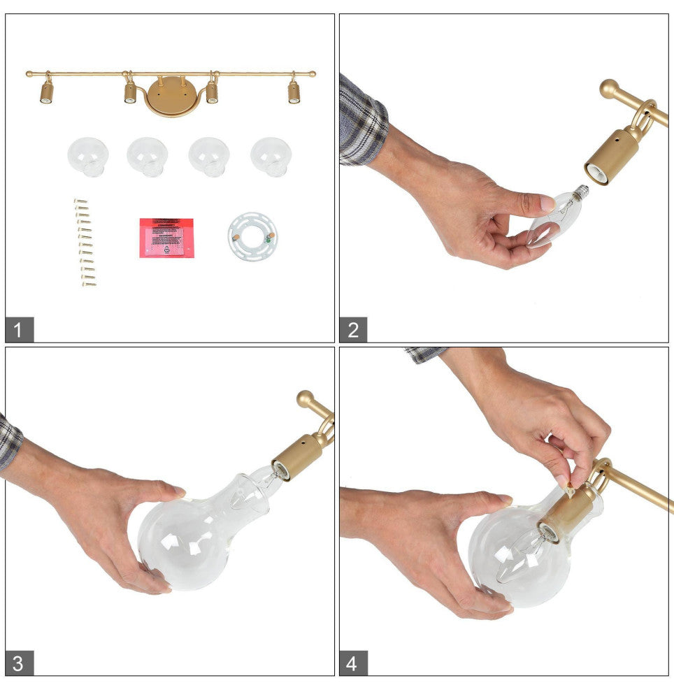 4-Lights Modern and Matte Gold With Clear Glass Shade LED Vanity Light