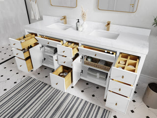 Sonoma 84 Double Sink Reeded Bath Vanity in White 2" Carrara Marble