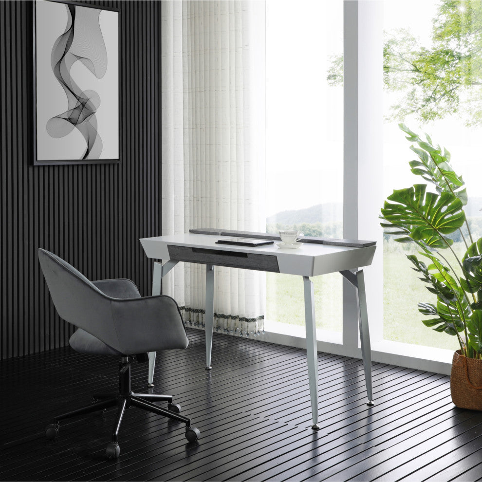 Loft Lyfe Arwen Desk, 3 Storage Drawers, Extra Storage on Top, White/Gray