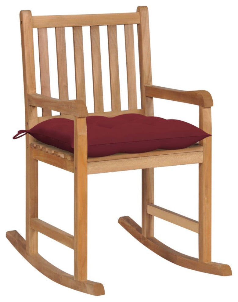 Vidaxl Rocking Chair With Wine Red Cushion Solid Teak Wood