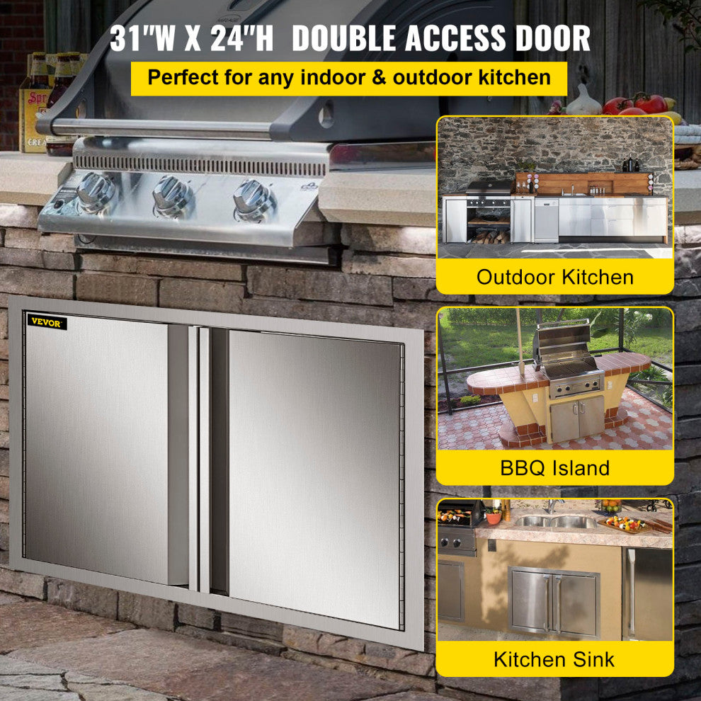 VEVOR 31X24" Outdoor Kitchen Access Door BBQ Island Stainless Steel Cabinet Door