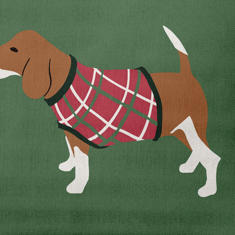 Warmest Wishes Doggie Decorative Throw Pillow, Green, 26"x26"