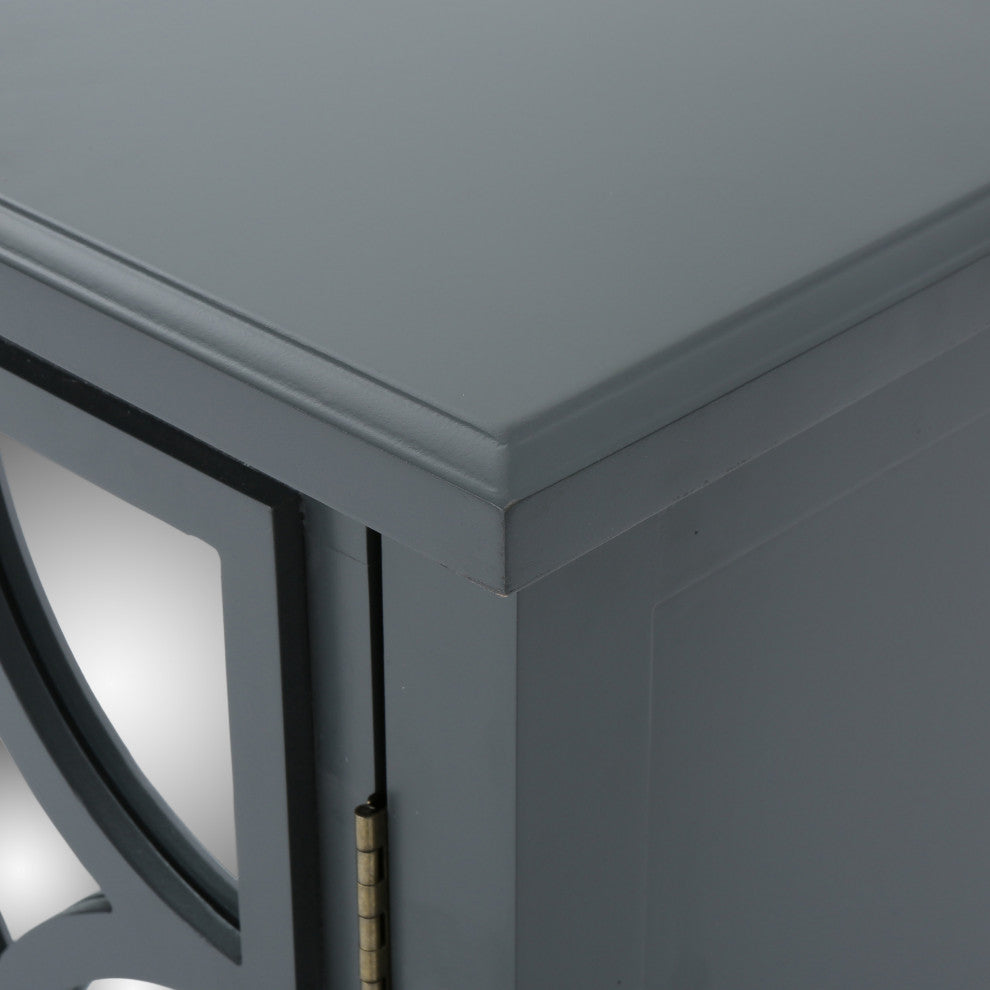 GDF Studio Melee Fir Wood Double Door Cabinet With Mirrored Accents, Charcoal Gray