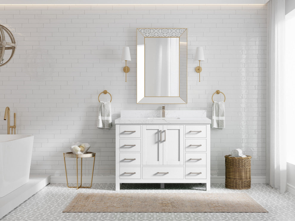 Willow Collections Malibu Vanity, White, Empira Quartz, 48" Single