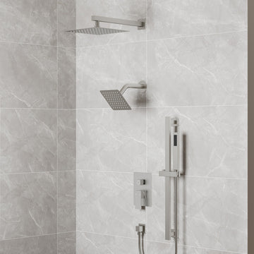Dual Heads 10"x 6" Rain Shower System with Hand Shower Spray, Brushed Nickel