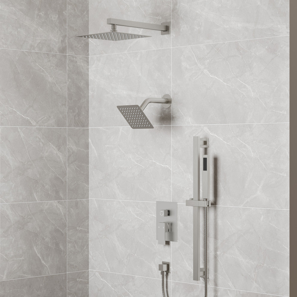 Dual Heads 10"x 6" Rain Shower System with Hand Shower Spray, Brushed Nickel