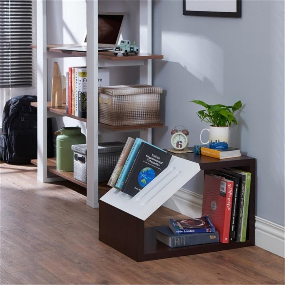 Furniture of America Urich Slatted Wood 1-Shelf End Table in Walnut and White