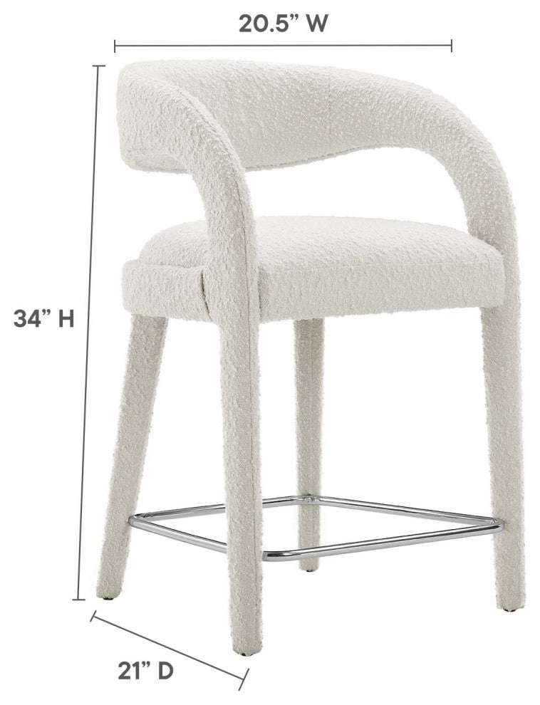 Pinnacle Boucle Upholstered Counter Stool Set of 2, Ivory Silver