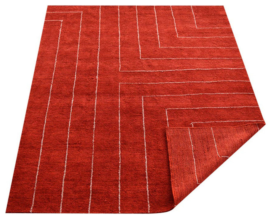 HAND KNOTTED LOOM SILK ECO-FRIENDLY AREA RUGS-Rectangle,Red Beige,Geometric