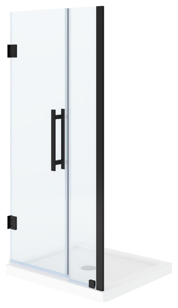 Panama Alcove Frameless Pivot Hinge Shower Door Kit With Base Pan, 2025, Black, 36x32"