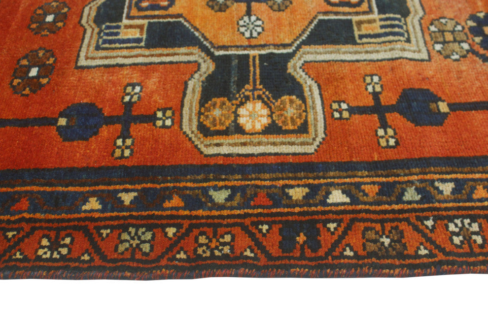 Fine Vintage Distressed Cwentun Rust/Navy Runner, 3'2x9'9