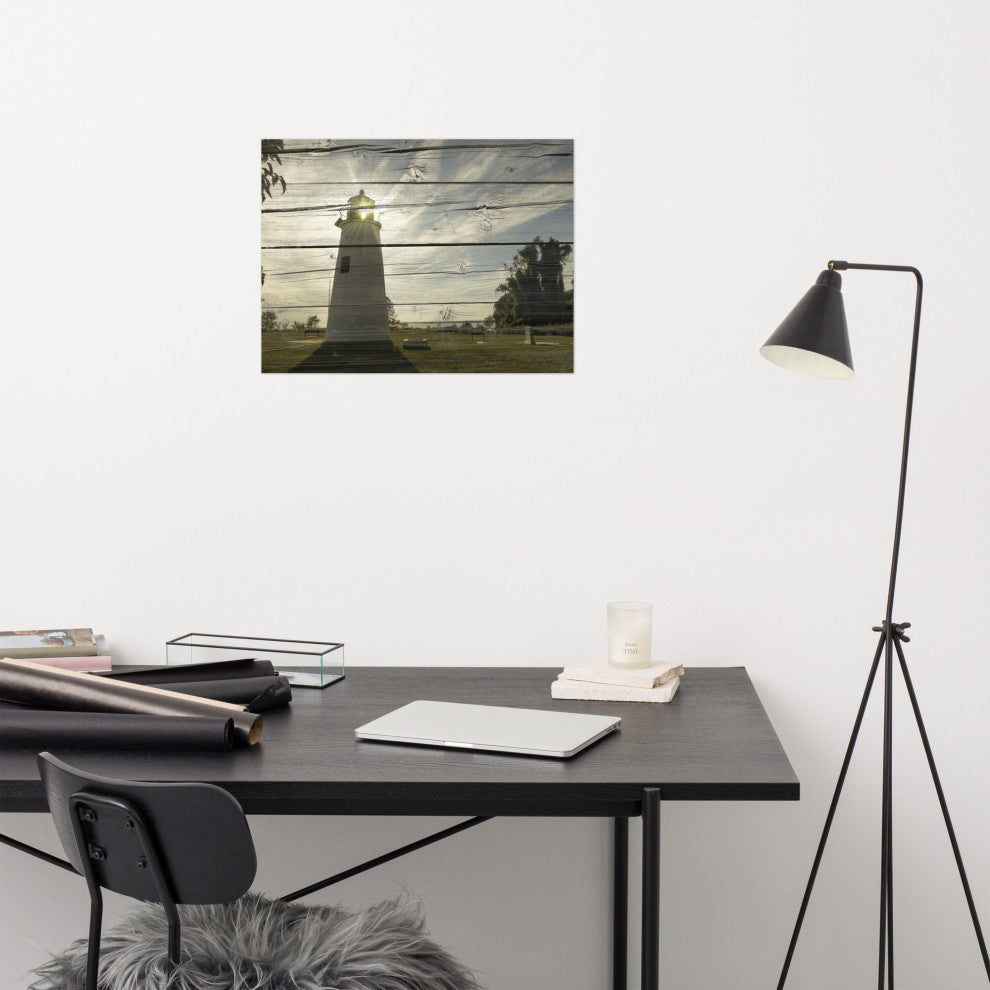 Faux Rustic Reclaimed Wood Turkey Point Lighthouse Unframed Wall Art Prints, 18" X 24"
