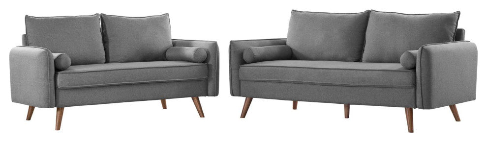 Loveseat and Sofa Set, Fabric, Gray, Modern, Living Lounge Hospitality