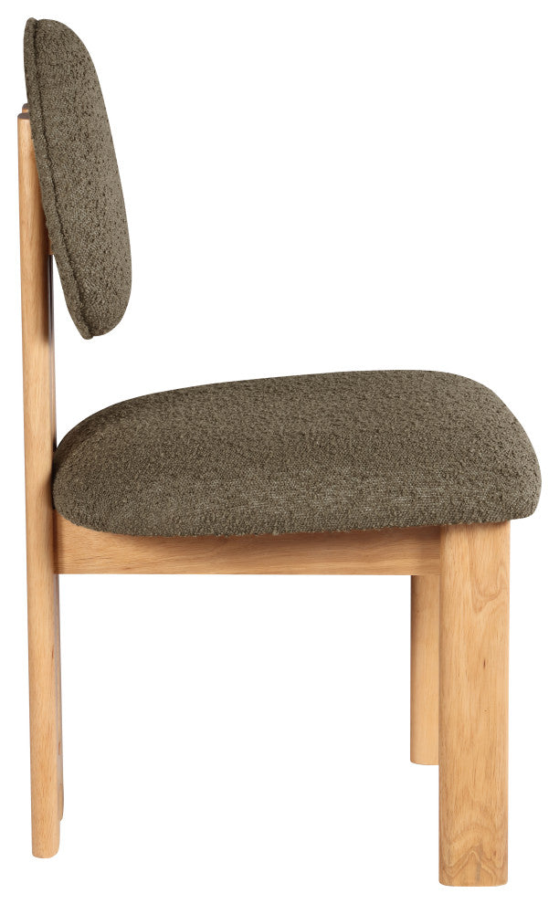 Napa Boucle Fabric Dining Chair, Set of 2, Olive, Natural Finish