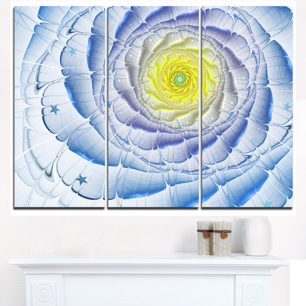 "Fractal Flower Blue Yellow Digital" Metal Wall Art, 3 Panels, 36"x28"