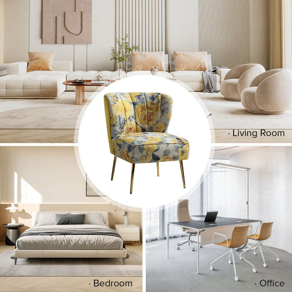 Accent Side Chair With Tufted Back, Yellow