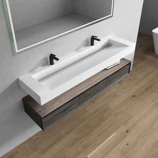 Alysa 72" Floating Bath Vanity, Acrylic Sink/Double Faucet Hole, Smoke Oak