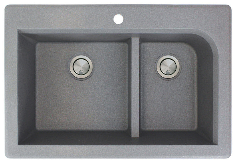 Radius 33" silQ Granite Double Bowl Kitchen Sink with 1 Pre-Drilled Hole in Grey