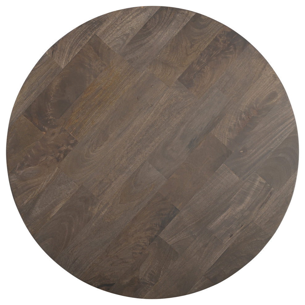 Noah Round Solid Wood Coffee Table, Dark Brown