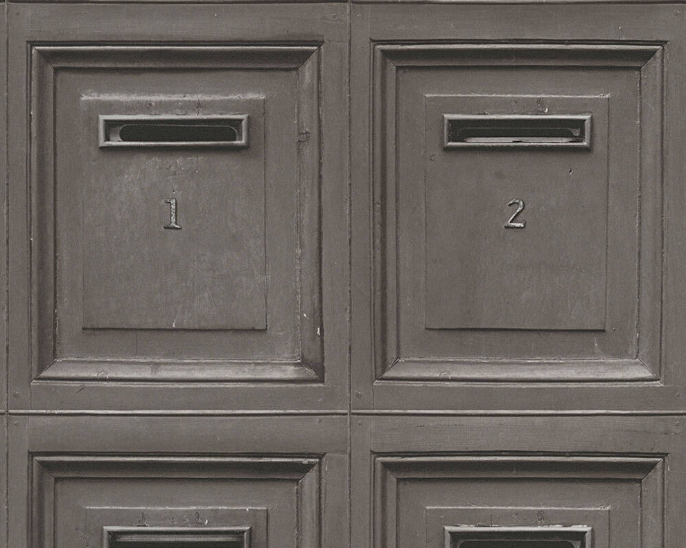 Loft Nature Textured Wallpaper, Numbered Post Boxes, Black Brown, Sample