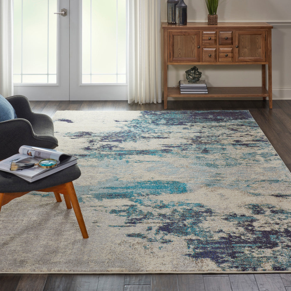 Nourison Celestial 6' x 9' Ivory/Teal Blue Modern Indoor Area Rug