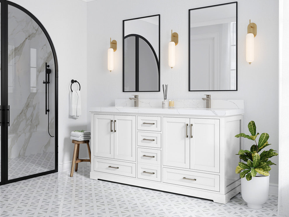 Boston 72 Double Sink Bath Vanity in White 2" Venatino Quartz