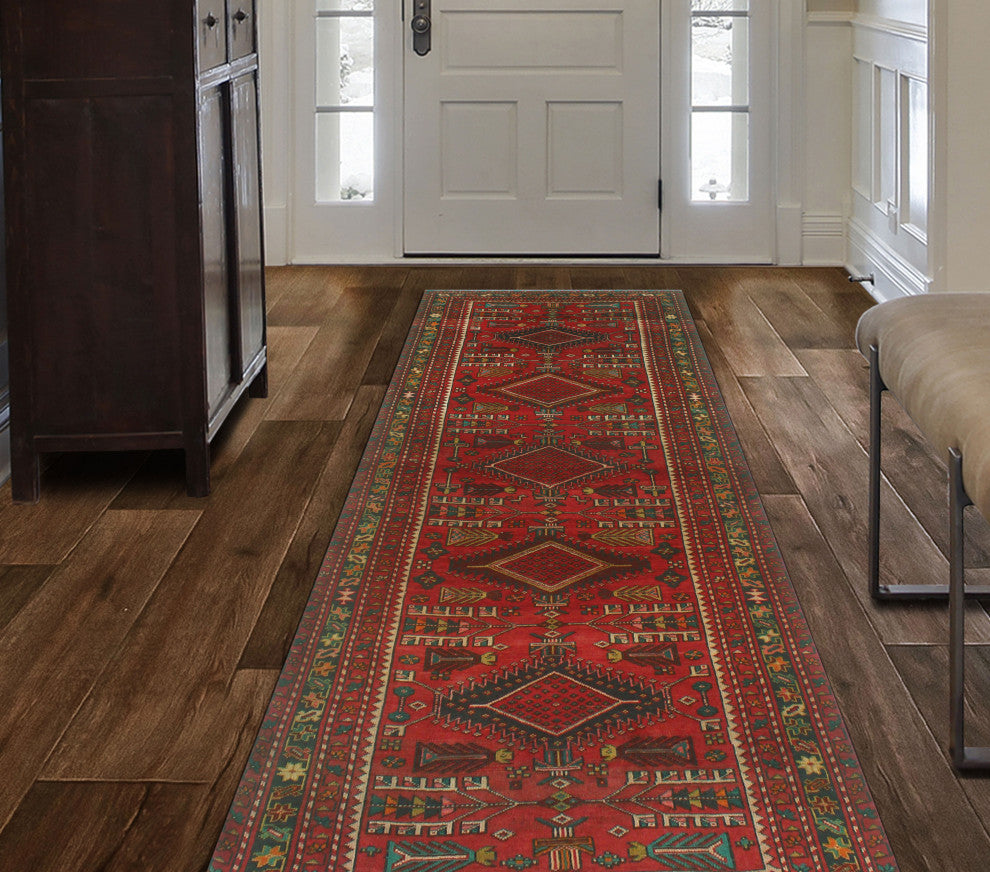 Fine Vintage Distressed Nell Rust/Charcoal Runner, 3'11x10'6