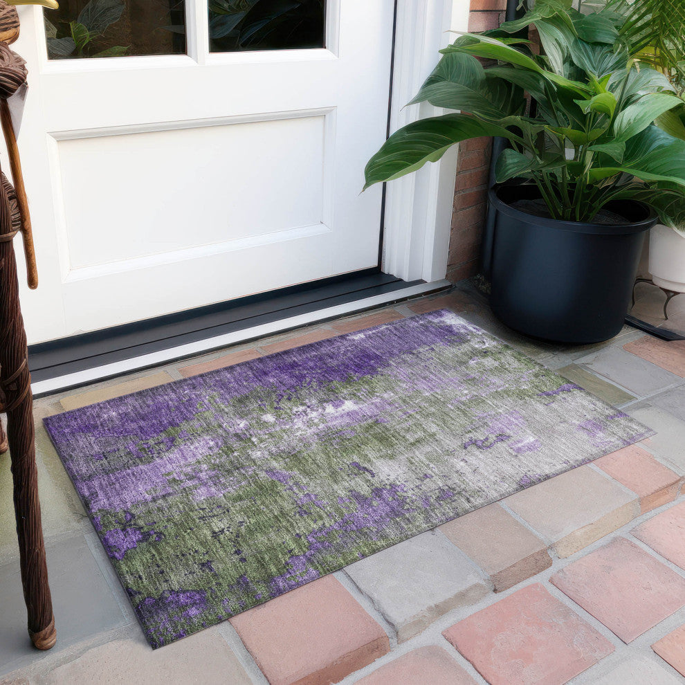 Machine Washable Indoor/Outdoor Chantille ACN1870 Olive 1'8" x 2'6" Rug