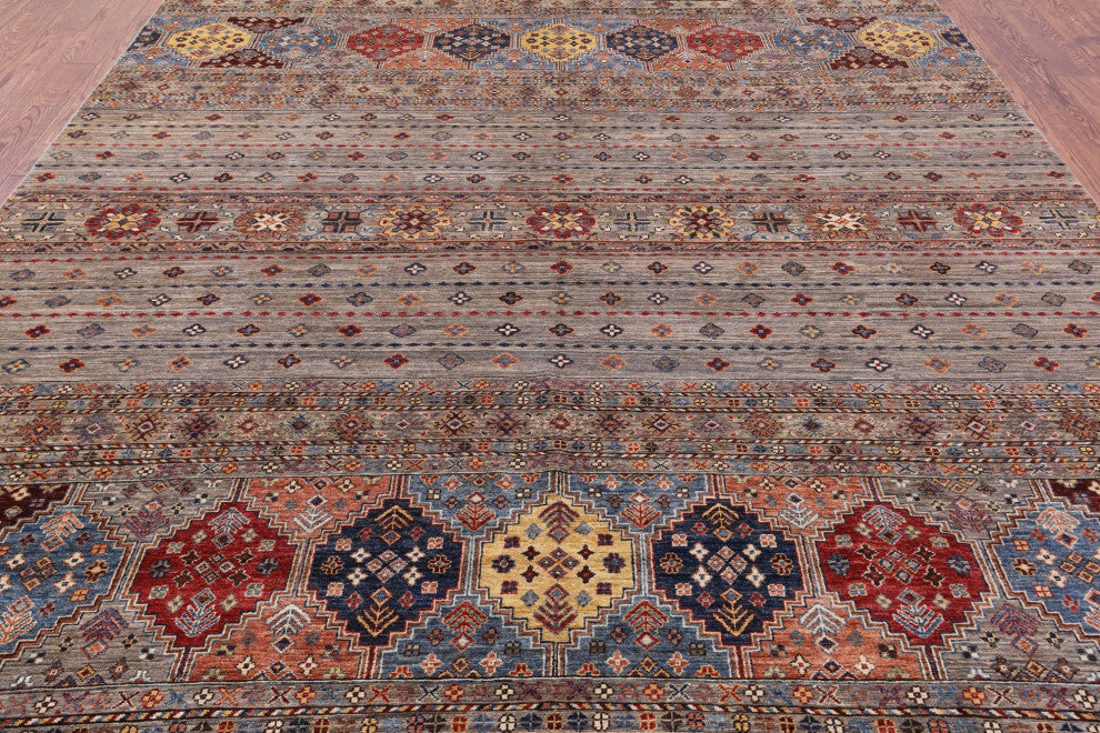 8' 11" X 12' 3" Handmade Khorjin Super Kazak Wool Rug Q11137
