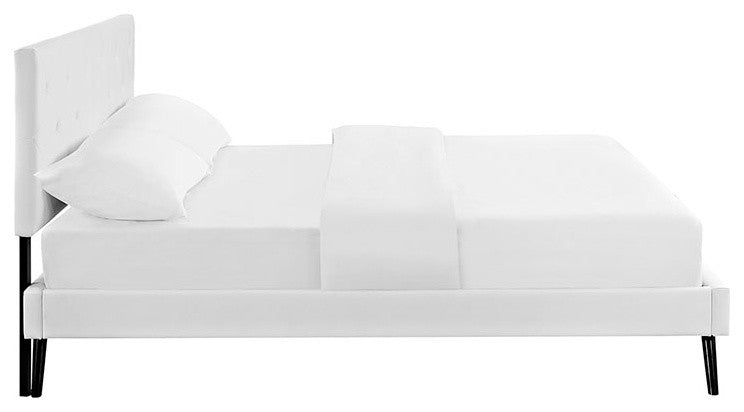Terisa Full Vinyl Platform Bed With Round Splayed Legs, White