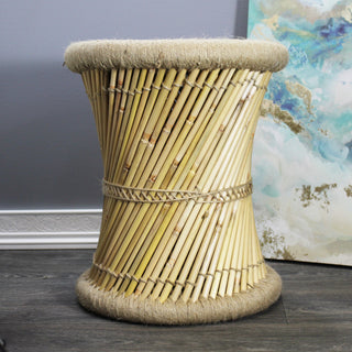 Natural Geo Moray Decorative Handwoven Jute Accent Stool, Beige