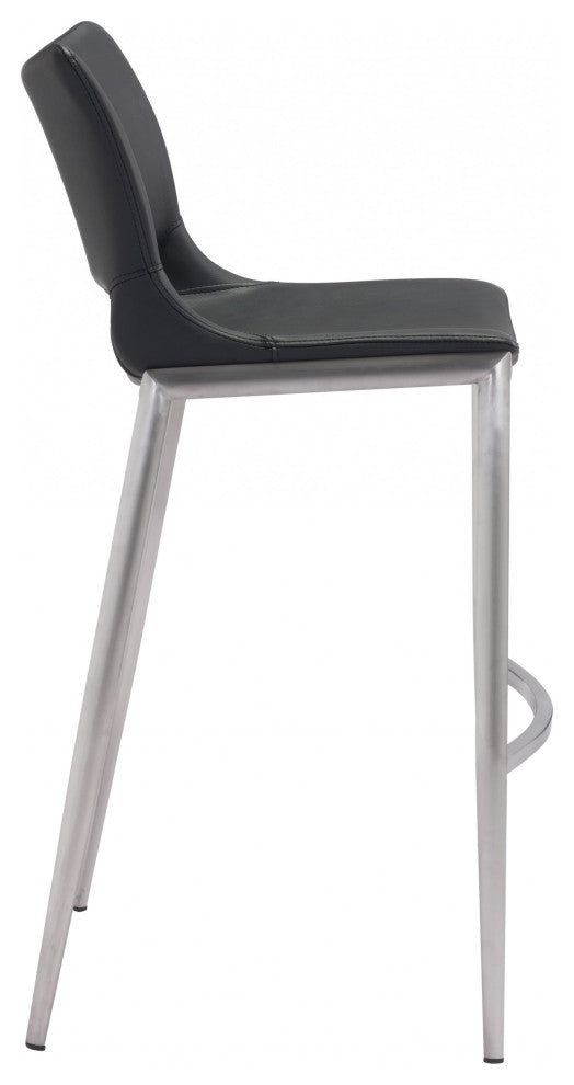Set of Two Black Faux Leather and Silver Mod Ergo Bar Chairs