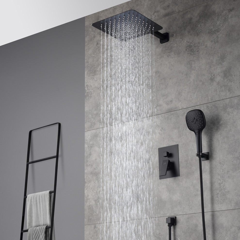 CASAINC 10" Wall Mounted 3 Spray Handheld Rainfall Luxury Shower System Set, Matte Black