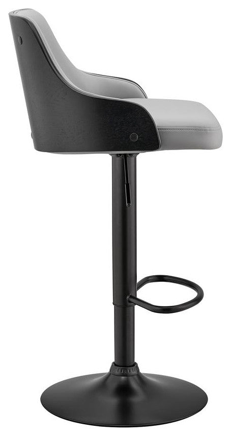 Asher Adjustable Gray Faux Leather and Black Finish Bar Stool