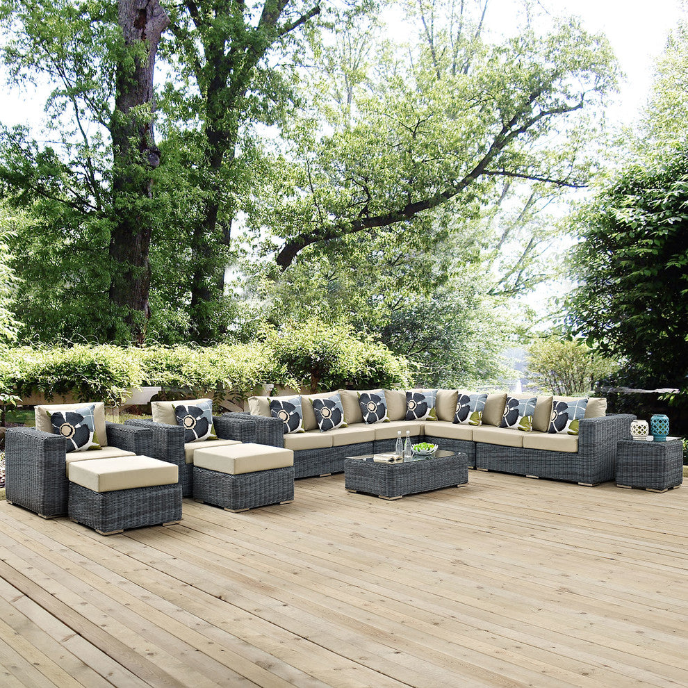 Canvas Antique Beige Summon 11-Piece Outdoor Patio Sunbrella Sectional Set