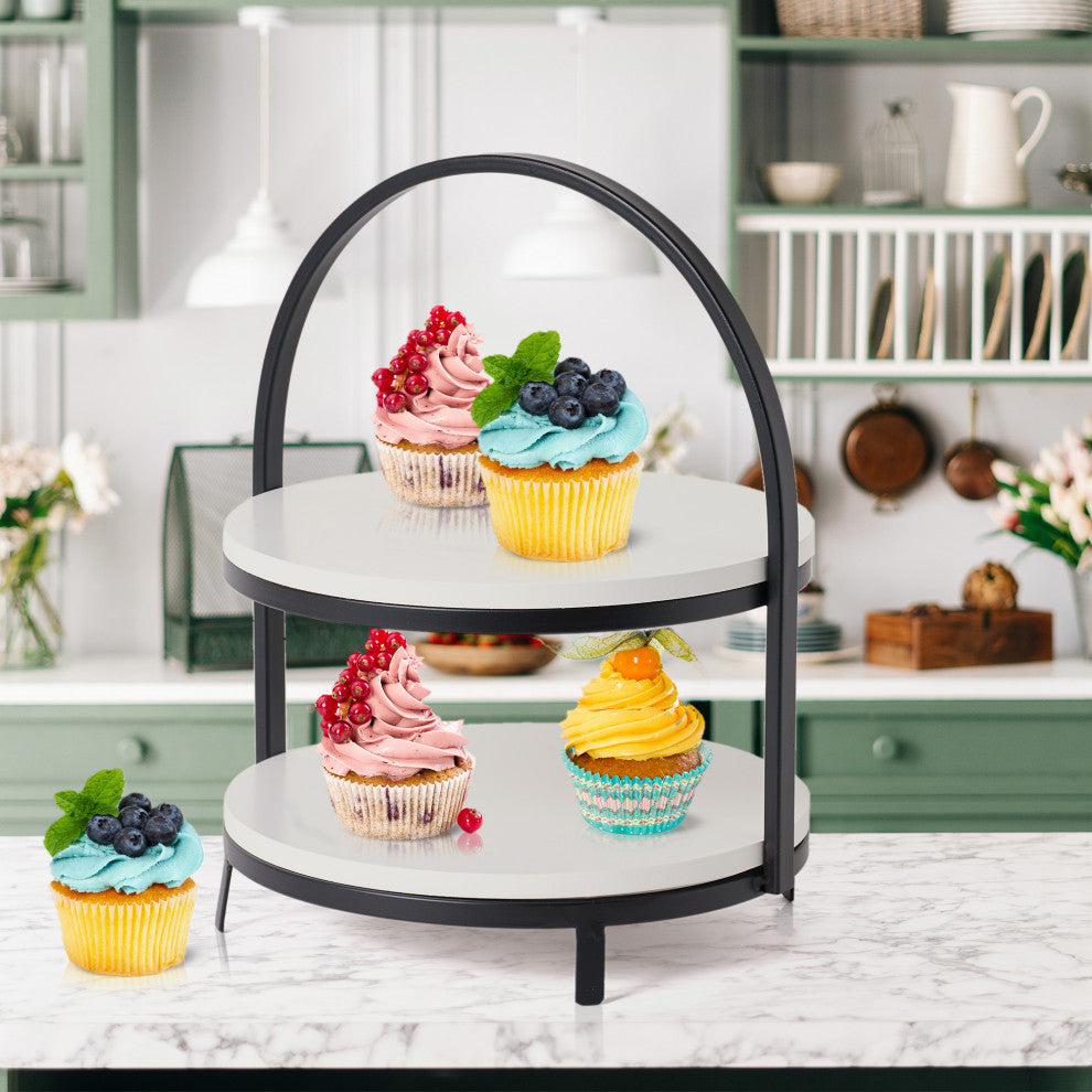American Art Decor 2-Tier White Wood Metal Storage Display Tray