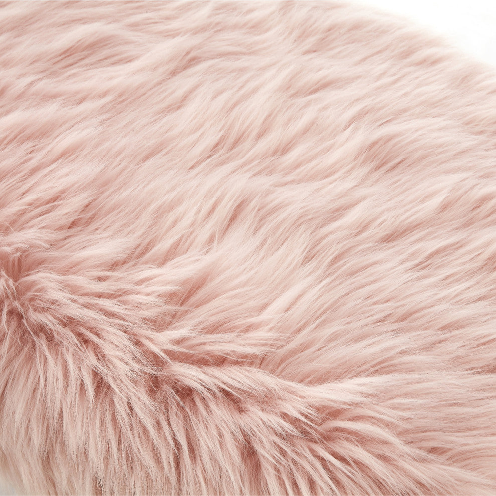Enzo Faux Fur Acrylic X-Leg Ottoman, Rose