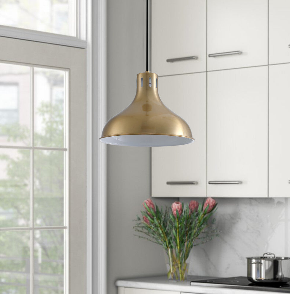 1-Light Dome Pendant Modern Brass Hanging Light, Brass