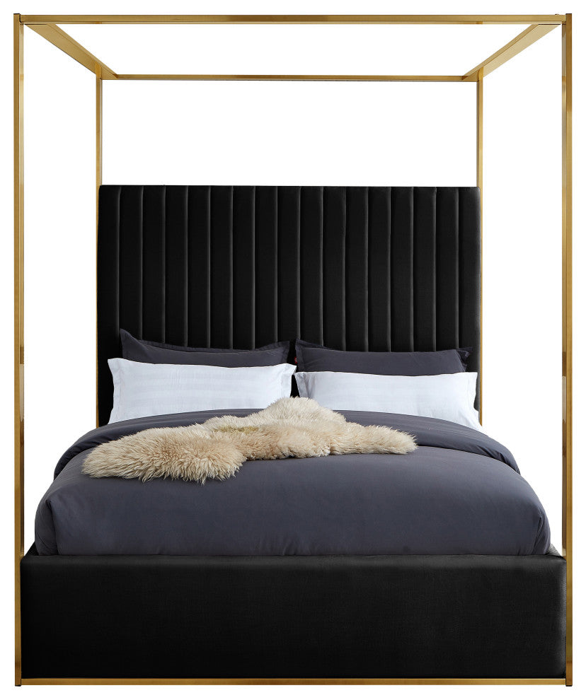 Jones Upholstered Bed, Black, King, Velvet