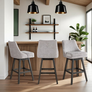 Branson Gray Solid Wood 30" Swivel Barstool, Gray Fabric, Set of 2
