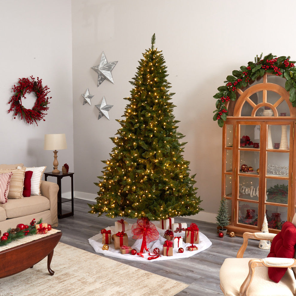 9' Vermont Spruce Faux Xmas Tree W/850 Color Changing  &1984 Bendable Branches