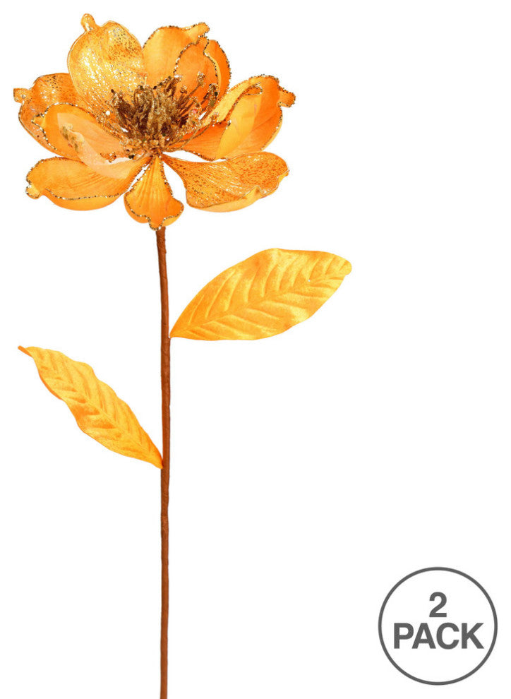 Glitter Magnolia Artificial Christmas Spray , Gold, 30"