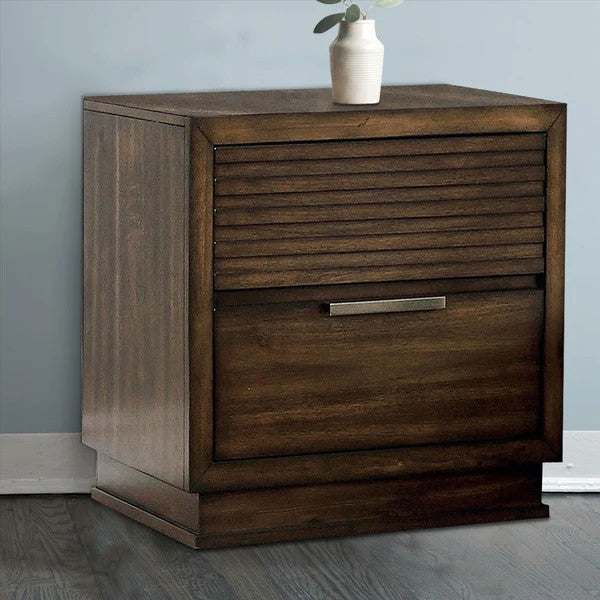 Benzara BM203203 Rustic Style Wooden Nightstand with Finger Pull Handle, Brown