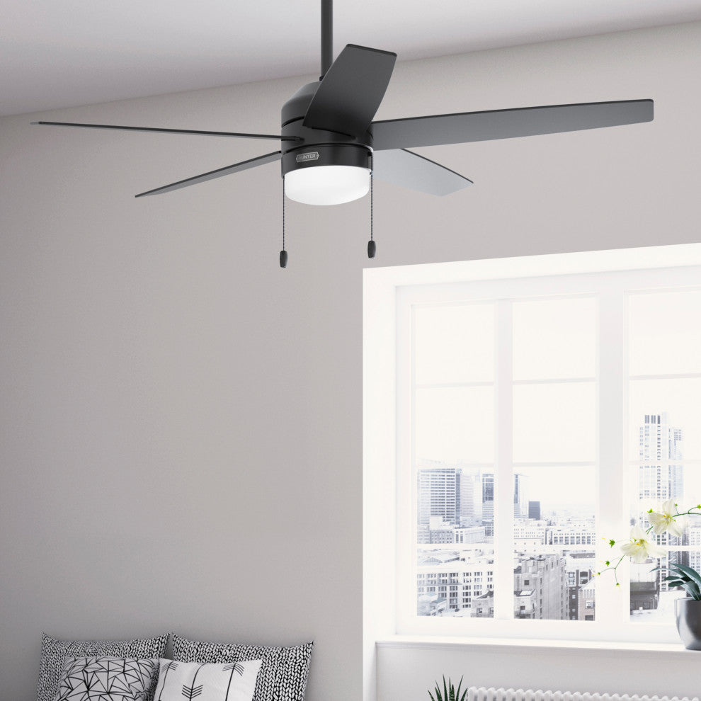 Hunter 52" Bardot Matte Black Ceiling Fan, LED Kit, Pull Chain