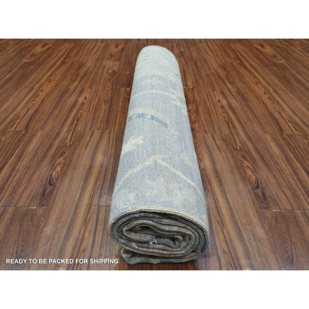 Stone Gray Hand Knotted Afghan Angora Oushak Soft Wool Oriental Rug, 8'2"x9'10"