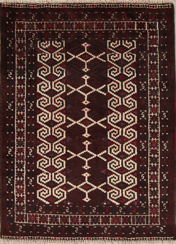 Balouch Geometric Handmade Wool Traditional Persian Oriental Area Rug, 3'8"X2'9"