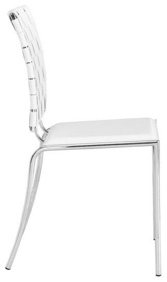 HomeRoots Set of 4 Woven Back White Faux Leather Dining or Side Chairs