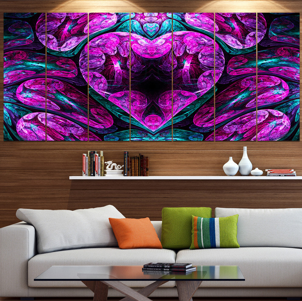 Purple Cold Mystical Heart, Floral Canvas Art Print, 83"x32", 7 Panels